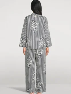 402 Long Pajama Set In Pinstripe Rose Navy