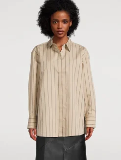 Addy Cotton Silk Poplin Shirt In Stripe Print