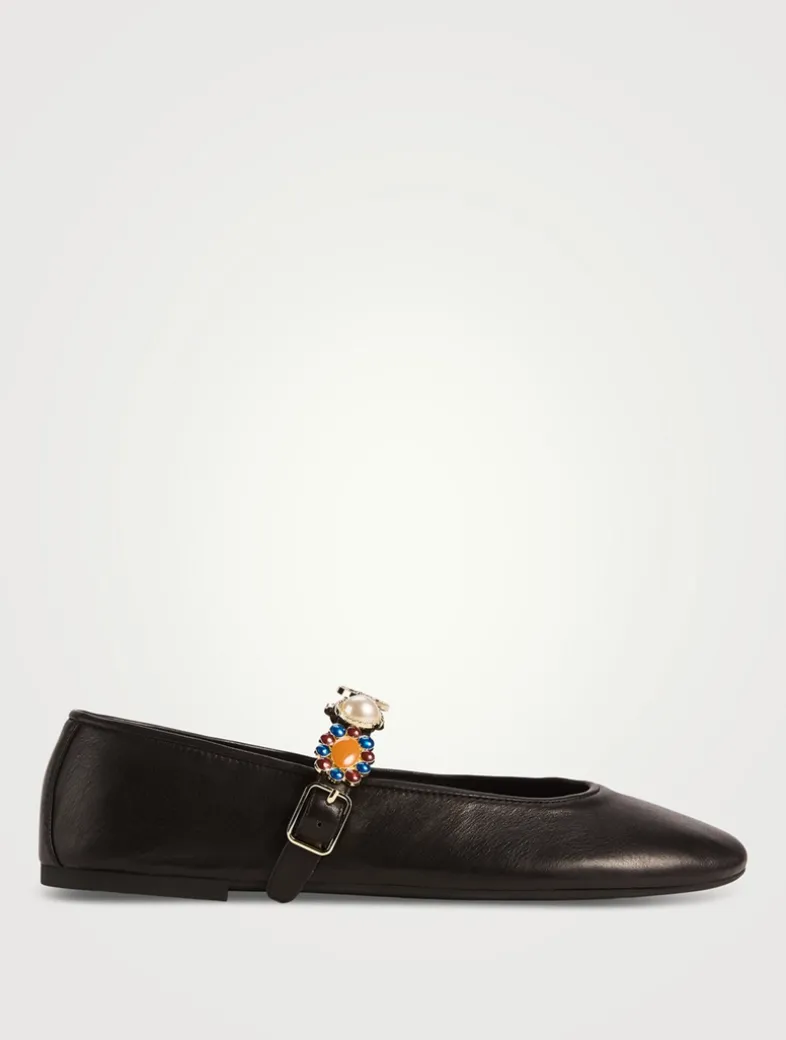 Amarissa Embellished Leather Mary Jane Ballet Flats