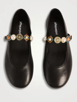 Amarissa Embellished Leather Mary Jane Ballet Flats