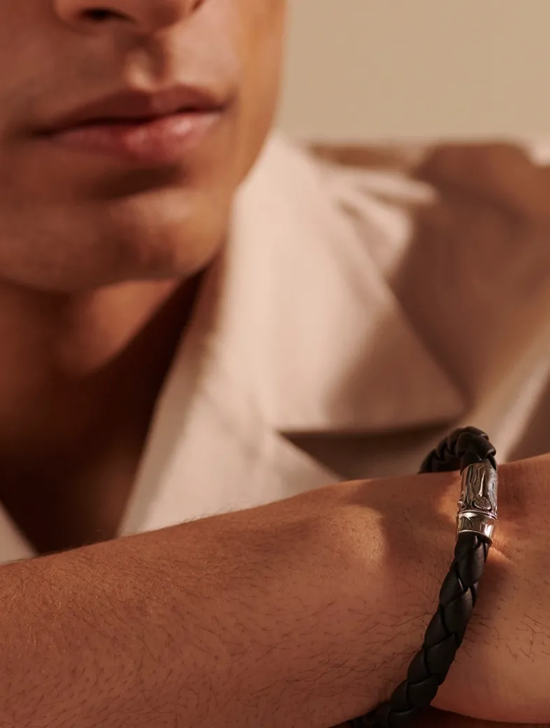 Bamboo Station Leather And Sterling Sterling Silver Bracelet