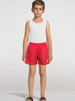 Bicolour-Trim Swim Shorts