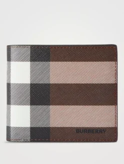 Check And Leather Bifold Wallet