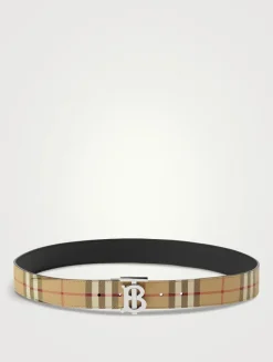 Check And Leather Reversible Tb Belt