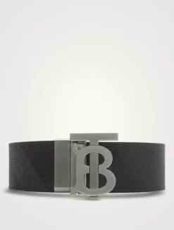 Check And Leather Reversible Tb Belt