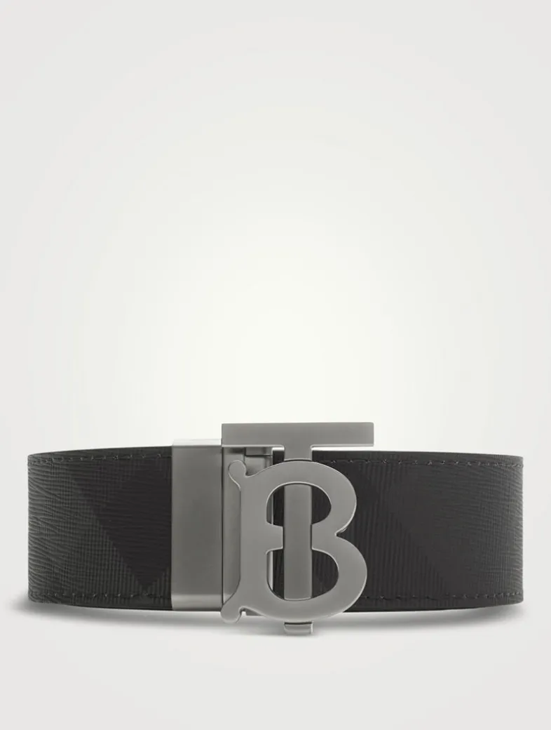 Check And Leather Reversible Tb Belt