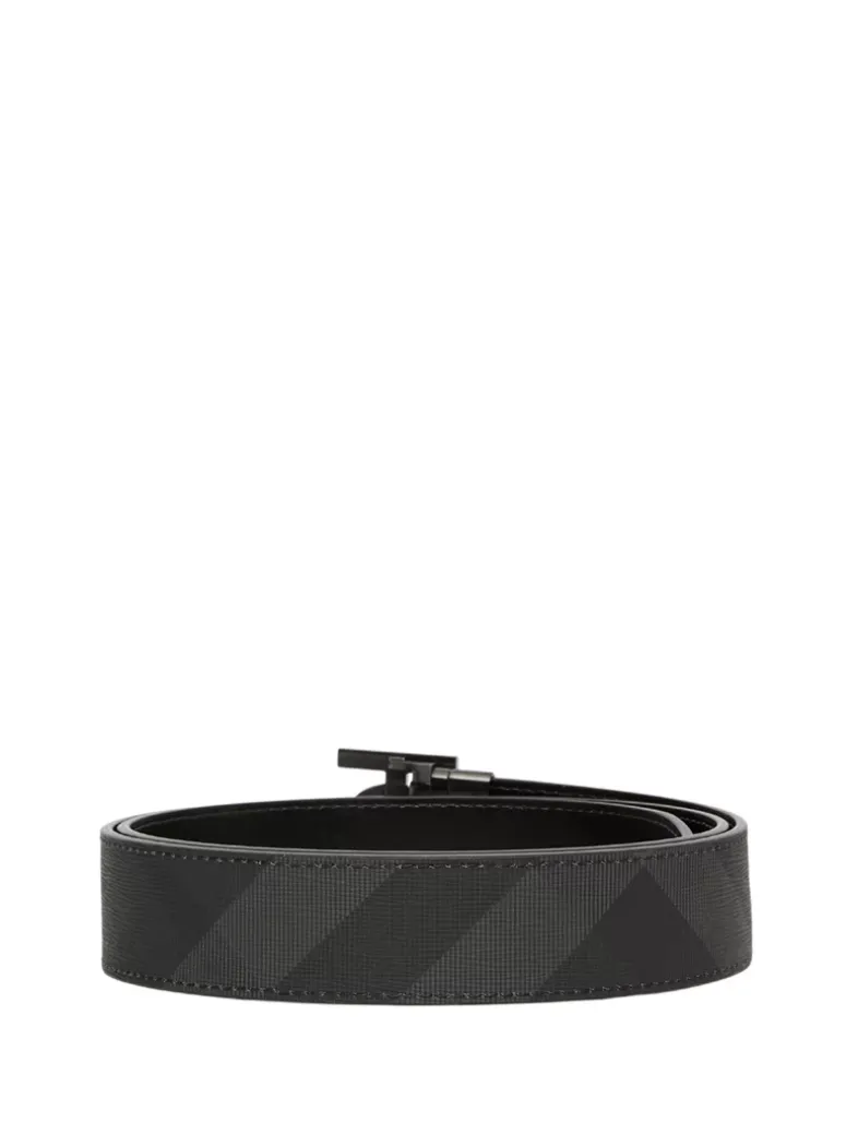 Check And Leather Reversible Tb Belt