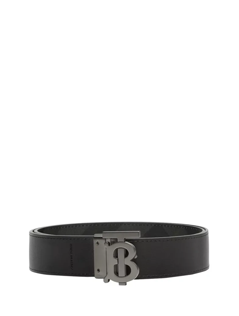 Check And Leather Reversible Tb Belt