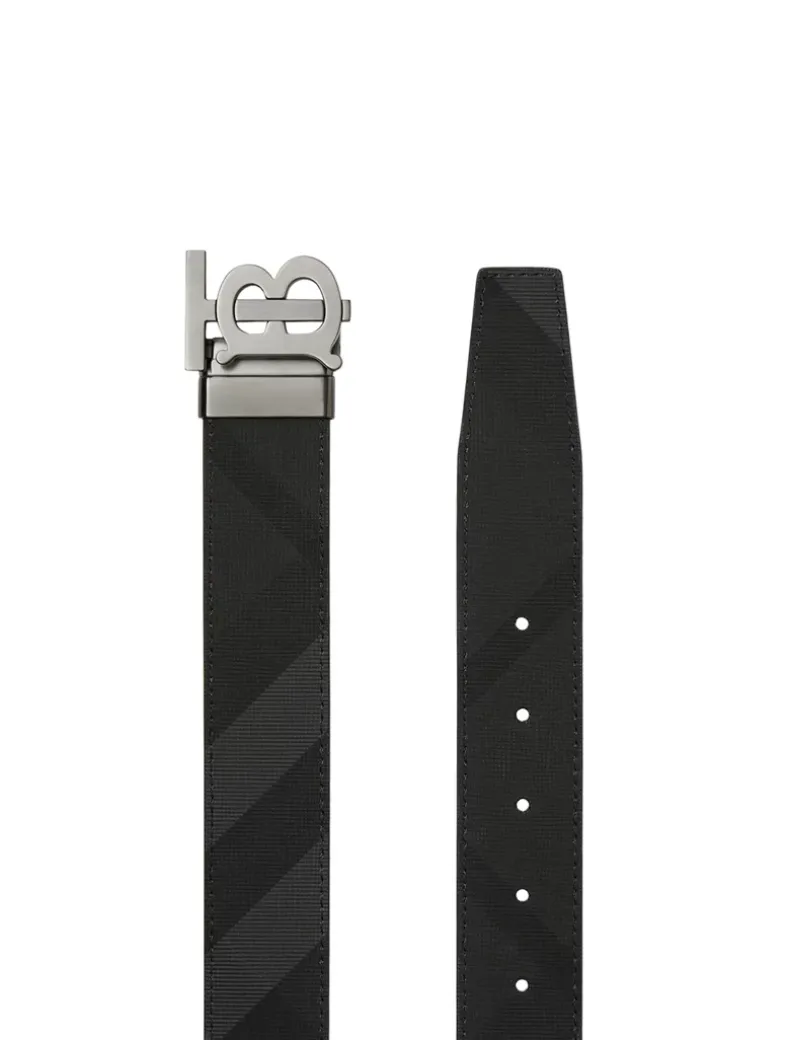 Check And Leather Reversible Tb Belt