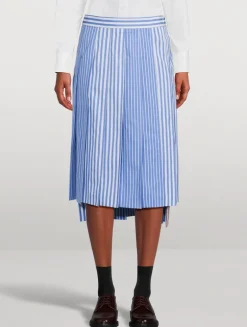 Funmix Pleated Midi Skirt In Awning Stripe Print