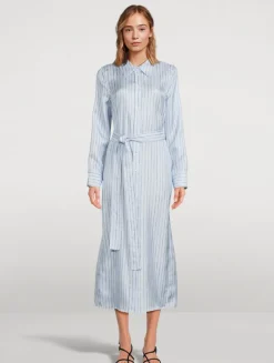 Hannah Belted Silk Shirt Dress In Stripe Print