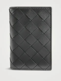 Intrecciato Leather Flap Card Case