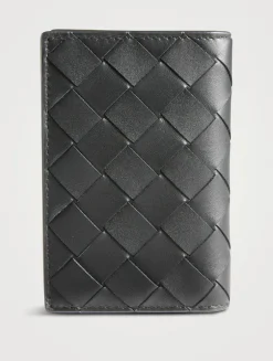 Intrecciato Leather Flap Card Case