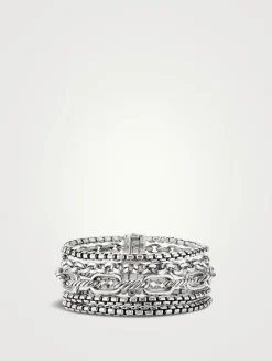 Multi Row Chain Bracelet In Sterling Silver