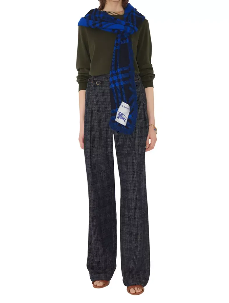 Wide Check Wool Silk Scarf