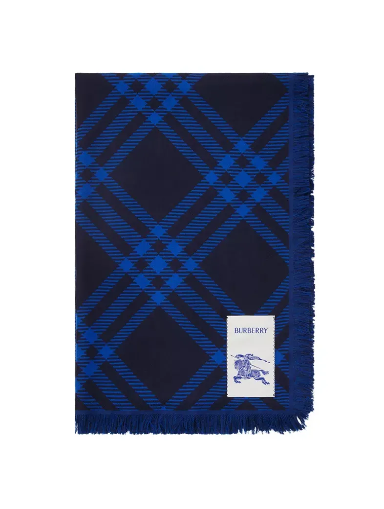 Wide Check Wool Silk Scarf