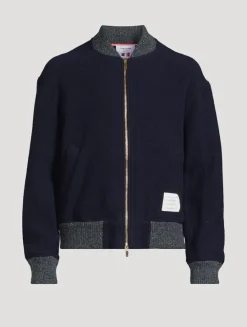Wool Fleece Bomber Jacket With Stripe