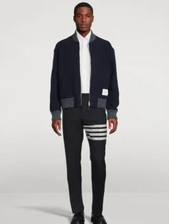 Wool Fleece Bomber Jacket With Stripe