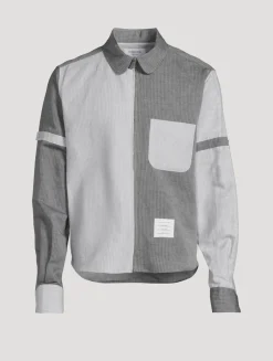 Zip Shirt Jacket In Tonal University Stripe Print