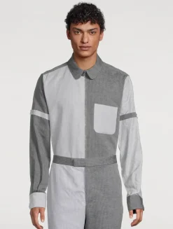 Zip Shirt Jacket In Tonal University Stripe Print