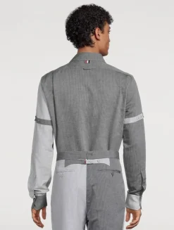 Zip Shirt Jacket In Tonal University Stripe Print