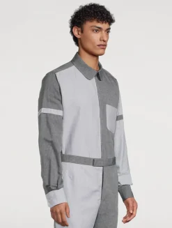 Zip Shirt Jacket In Tonal University Stripe Print